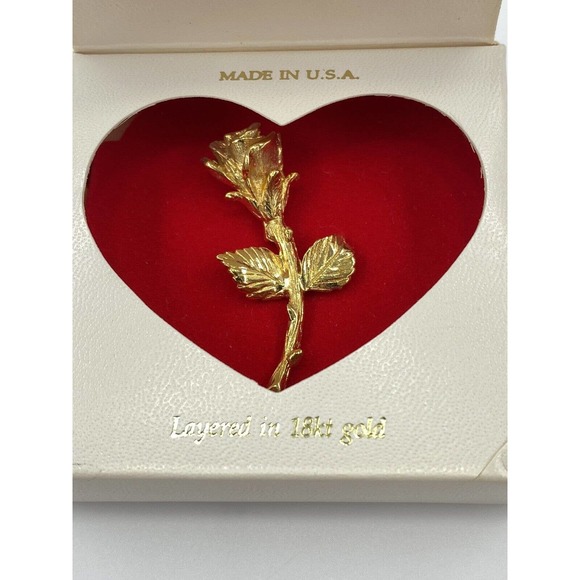 Vintage Especially for You PIN Brooch w/ Stone Layered in 18K Gold Rose Stem - Picture 2 of 6